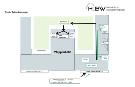 HDBW Campus München - Route sketch in the building complex Konrad-Zuse-Platz 8-12